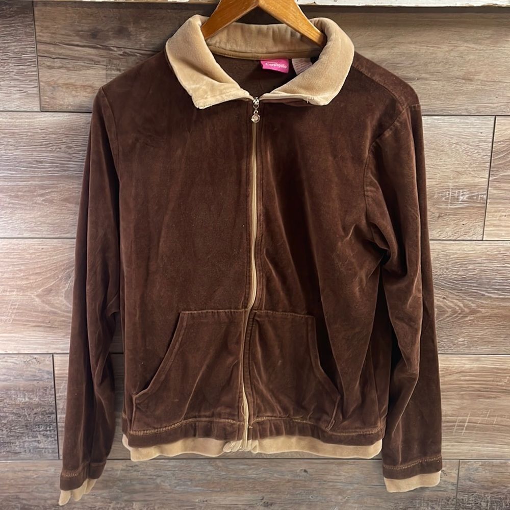Cappagallo Ladies Velour Zip up Jacket, Size M, Brown and Tan
